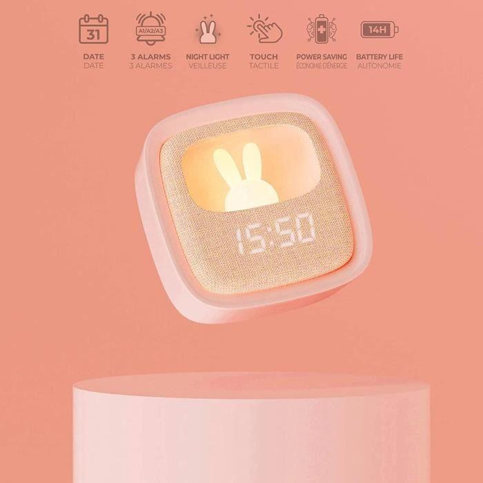 Réveil & veilleuse - mob - billy clock - rose saumon - rechargeable usb - 12x12x4 cm
