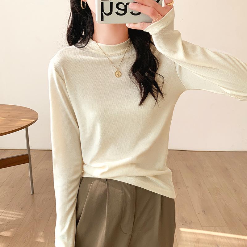 

Korean Style Women s Casual Brushed Long-Sleeve Stand Collar Base Layer for Spring 2025 Small (S)