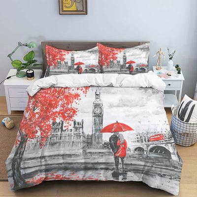 3-teiliges Bettwäsche-Set Rosa Paris Stadtlandschaft Eiffelturm-Druck Gemütlicher Bettbezug King Queen Einzelgröße Geburtstagsgeschenk Schlafzimmerdeko
