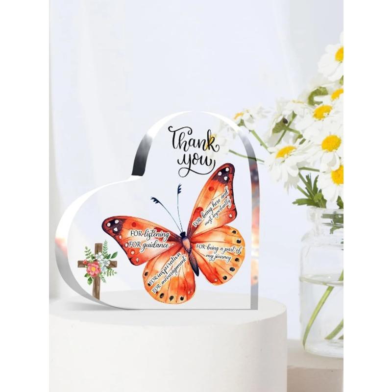 2D Flat Thank You Friend Gift Acrylic Heart Shaped Desktop Decoration Plaque, Home Decor Plaque Hanging Wall Art Decorative Garden Decoration for Room