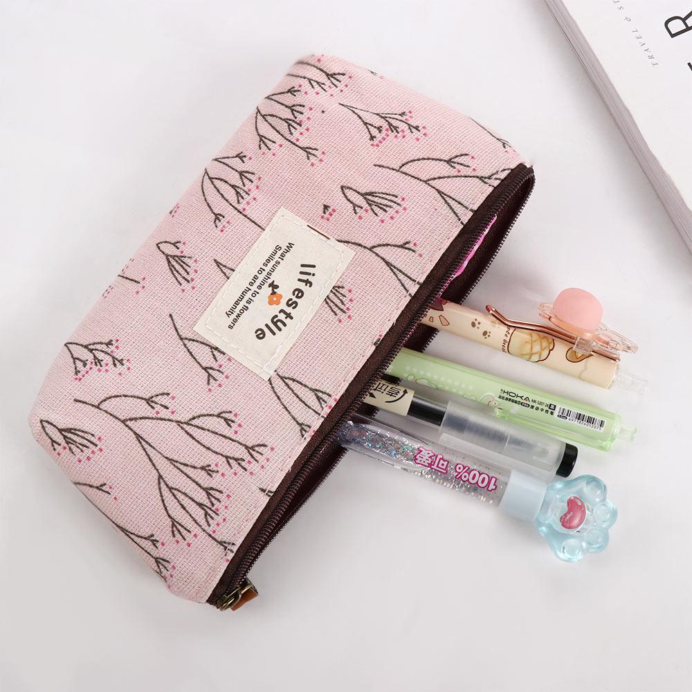 Kawaii Lovely Makeup Bag Fabric Floral Flower for Girl Pencil Bag Pencil Case Pen Bags Zipper Pouch