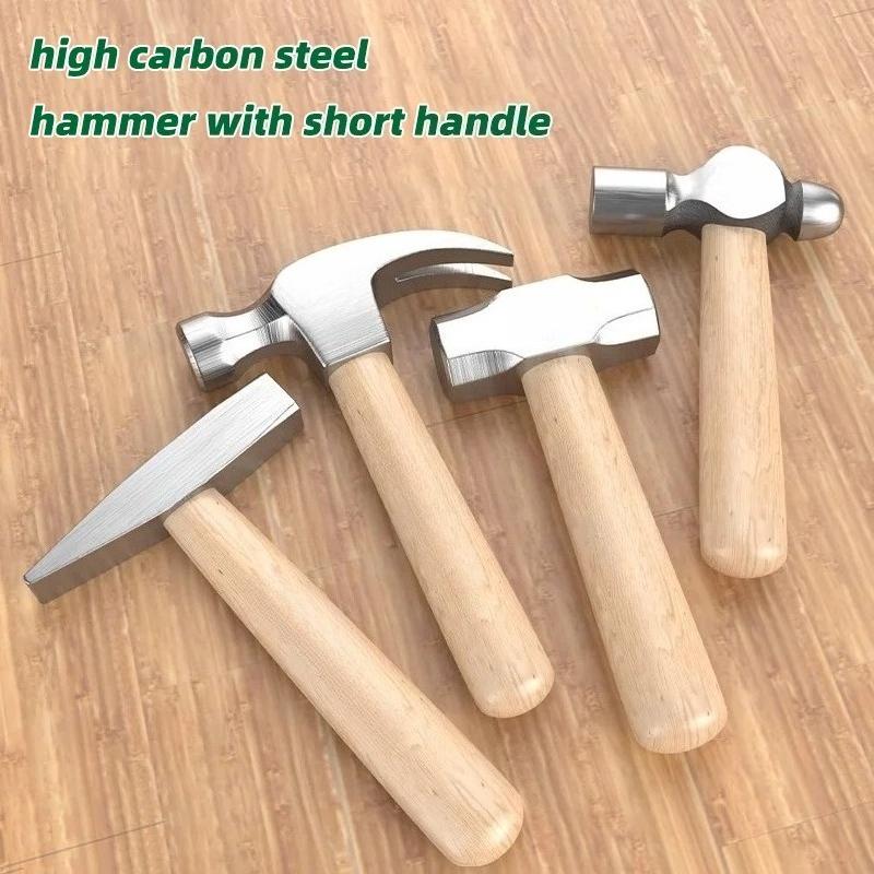 Mini Hammer High Carbon Steel Hammer Solid Wood Short Handle Octagonal or Round Head Hammer Small Manual Hardware Tool