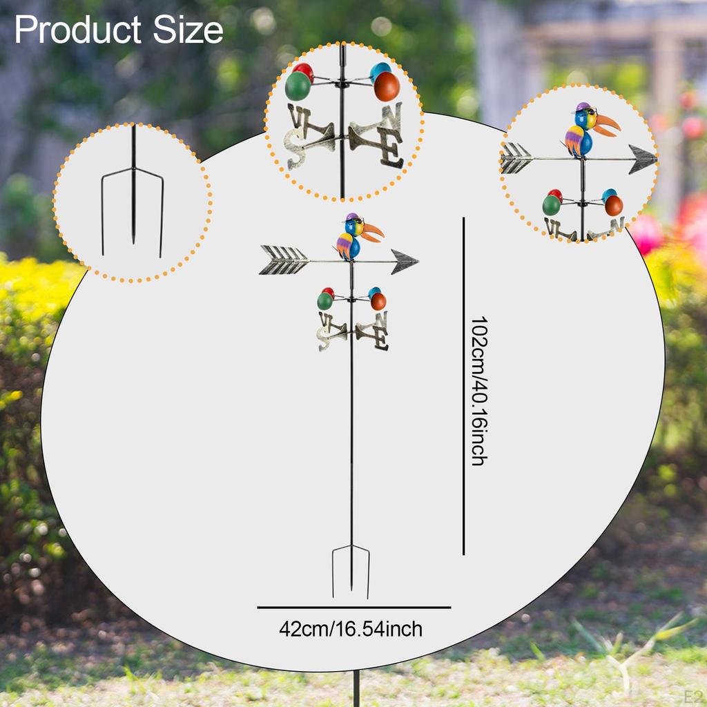 Vogel Wetterfahne Windrichtungsanzeiger mit Stab Messwerkzeug Metallornament Dekorativ