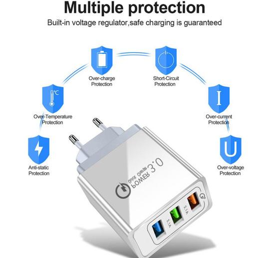 PD36W QC3.0 Mini 3 Ports Quick Charger Adapter US/EU/UK Plug for Home/Office