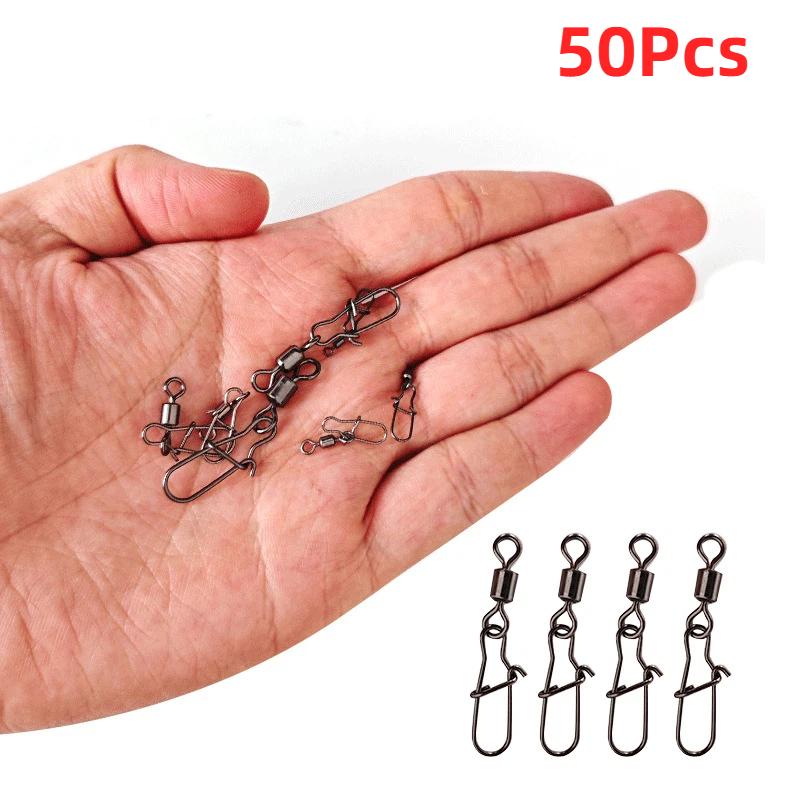 50Pcs Heavy-Duty Ball Bearing Fishing Swivels Snaps With 8-Shaped Swivel Rings Carbon Steel For Saltwater Lure Conne