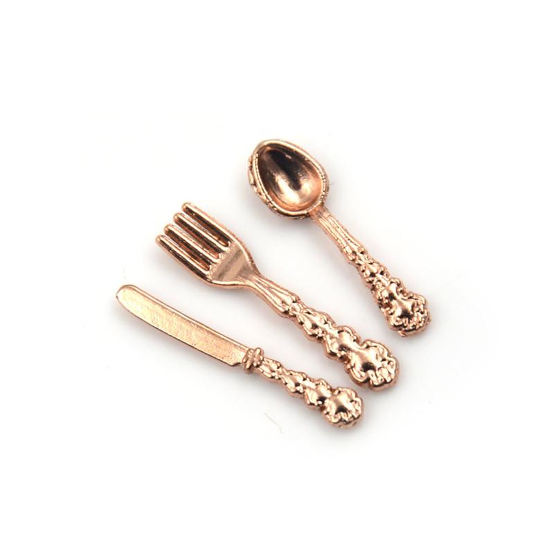 12Pcs 1:12 Dollhouse Miniature Fork Knife Soup Tableware Kitchen Furniture Toys