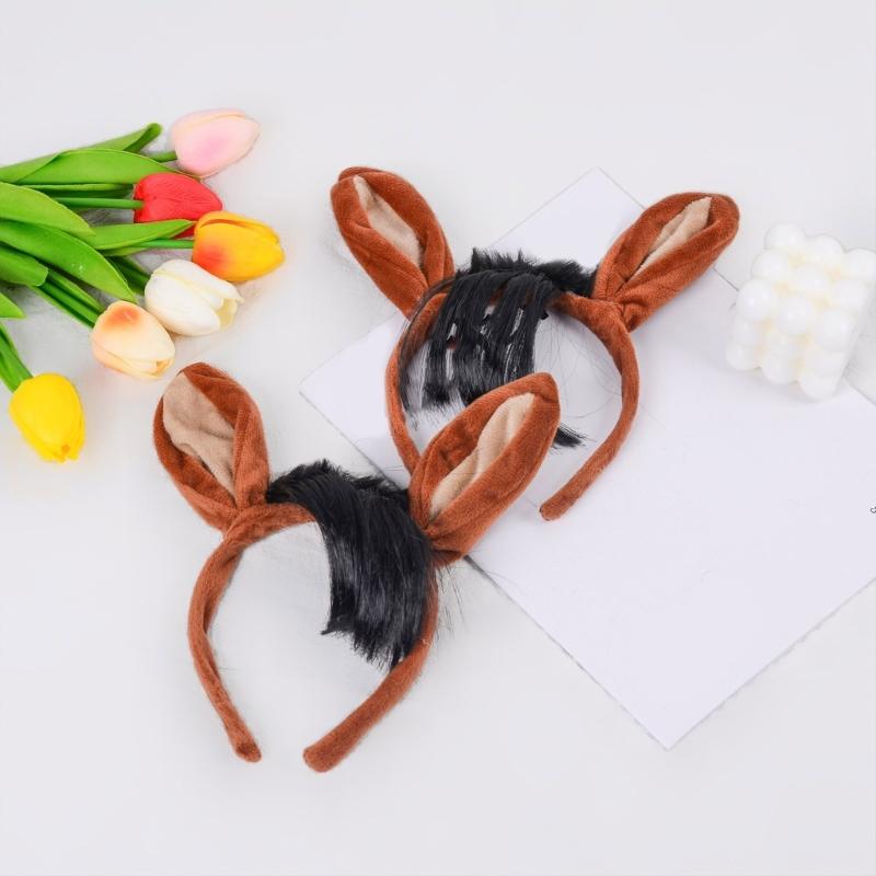 Horse Costume Accessories Horse Ear Headband with Tail Horse Cosplay Outfit for Kid Adult Christmas Halloween Role Play