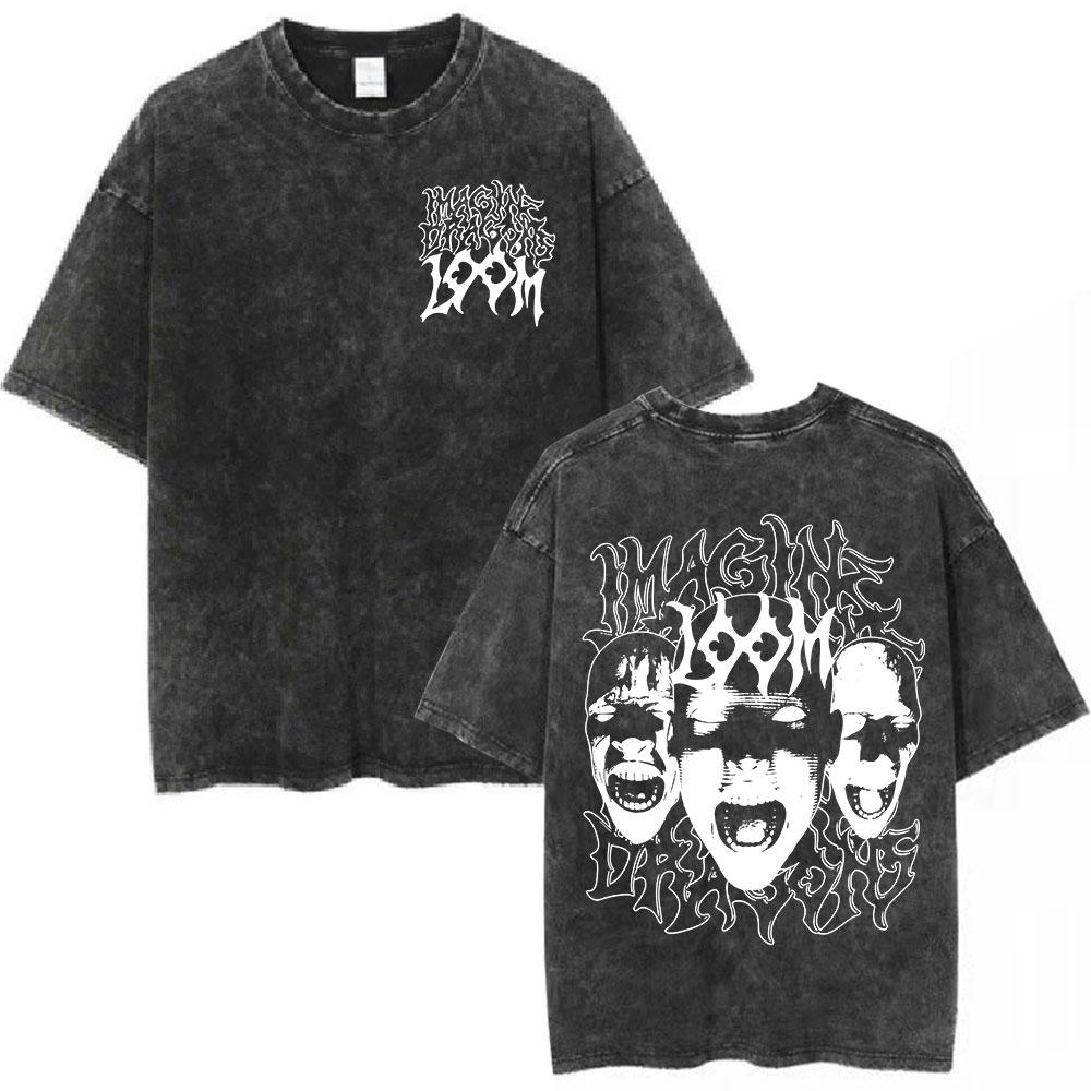 Imagine Dragons Band Loom World Tour Vintage Washed T Shirt Men Women Clothes Fashion Hip Hop Tshirt Cotton Loose Tshirts
