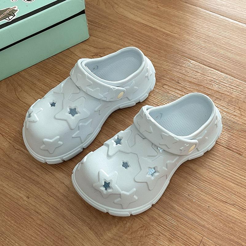 Thick-soled Heightening Fashionable Versatile Simple Hole Shoes, Breathable In Summer, Two Wear Bag Head Cool Slippers
