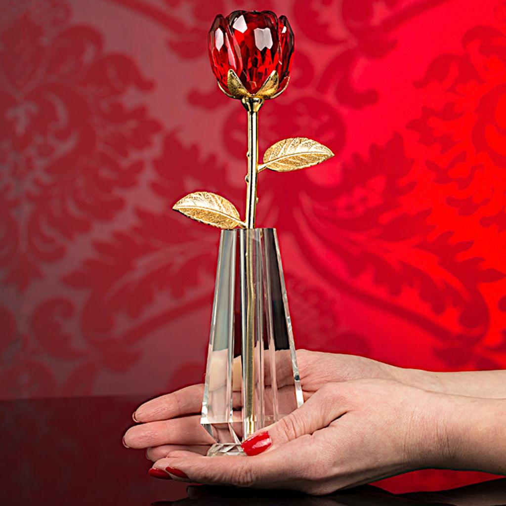 Beautiful crystal rose with vase symbol of love gift for wife girlfriend for birthday wedding anniversary Valentine's Day with decorative case