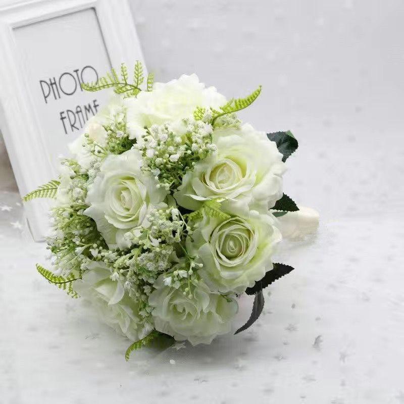 European Style Bridal Bouquet with Small Roses - Pink & White