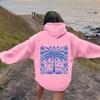 Womens Oversized Hooded Sweatshirt With Palm Tree Print Drop Shoulder Long Sleeve Fleece-Lined Casual Streetwear