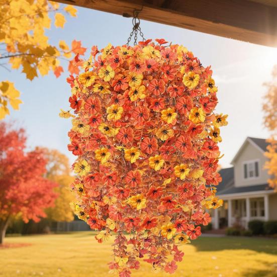 Konstgjord Hängande Violett Dekoration Realistisk UV-beständig Falsk Blomranka Inomhus Utomhus Trädgård Veranda Uteplats Hängande Fuskblommor Rattan Dekor