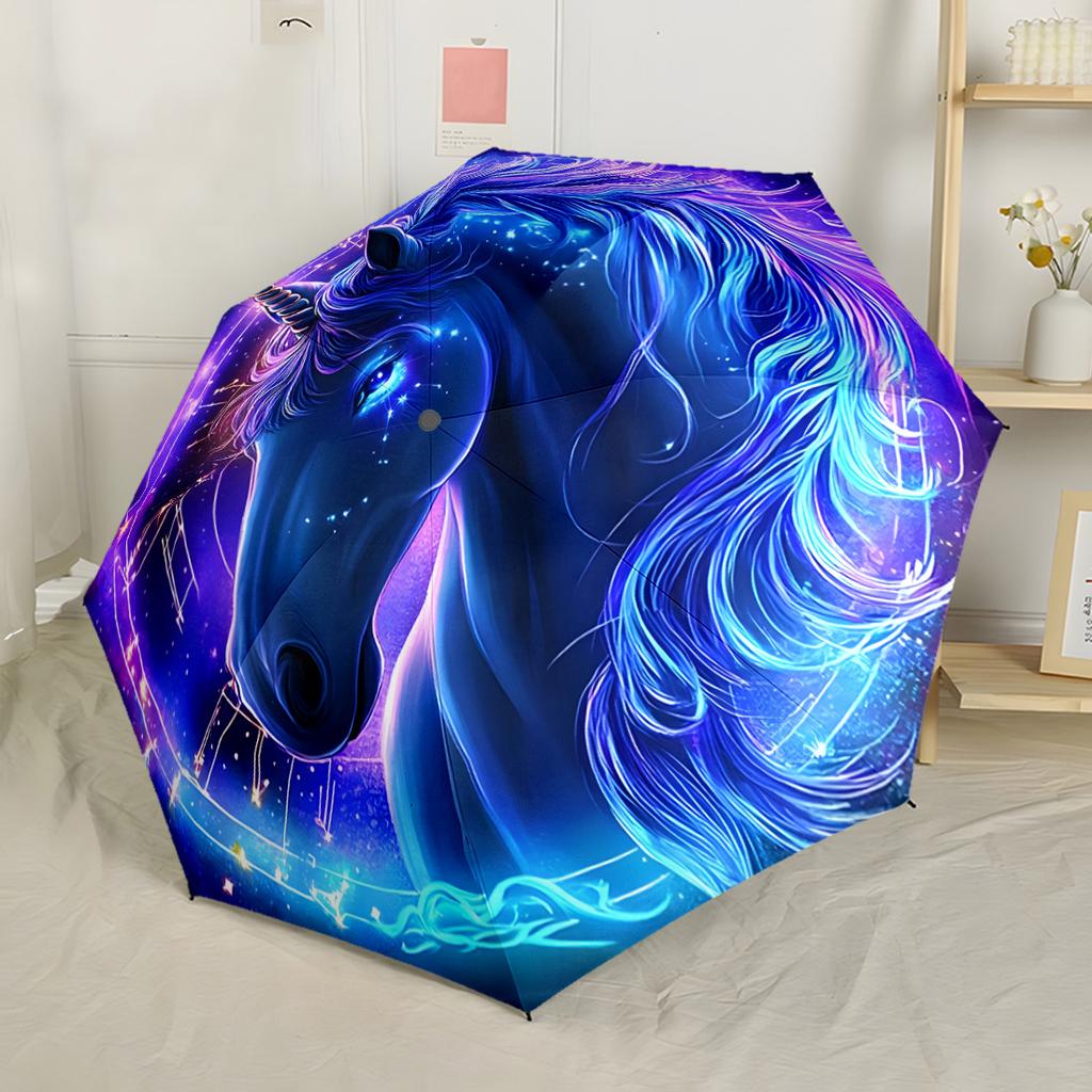Astral Magic Forest Unicorn Portable Automatic Umbrella Compact 8 Rib Design Durable Plastic Iron Perfect for Outdoor Adventures Fashionable