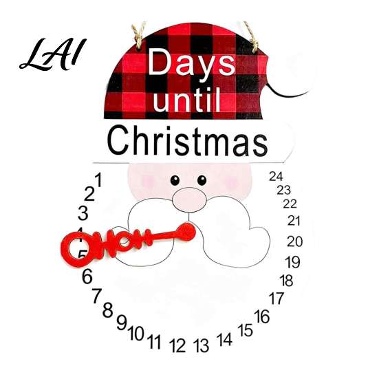 Holiday Countdown Sign Christmas Calendar Reusable Days Until Door Hanging Sign Wooden Vintage Round Wreath Hanger for Wall Decor Interactive