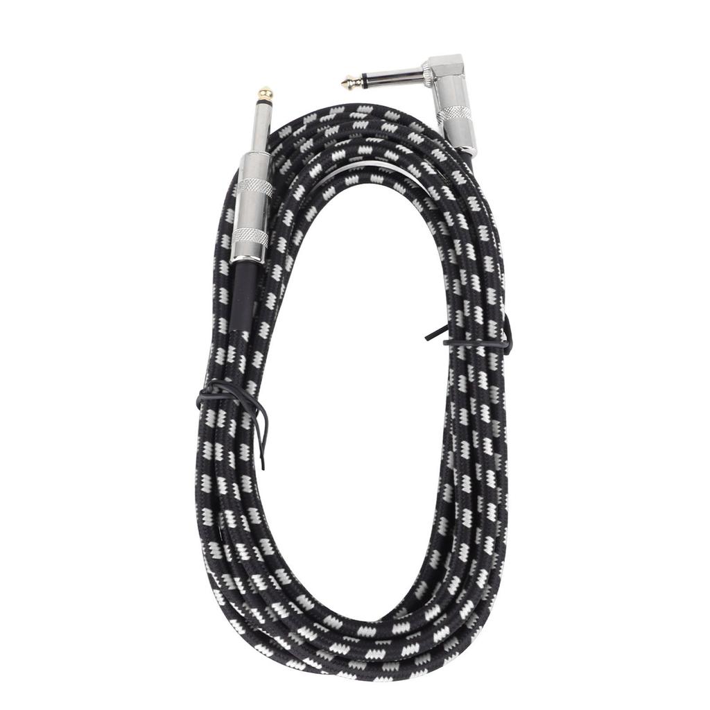 Guitar Cable Copper Core Noise Reduction Good Sound Transmission Right Angle Guitar Cord for Bass Black White 3 m