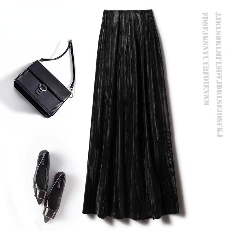 Black & White Velvet A-Line High-Waisted Midi Skirt - Autumn/Winter 2025 Collection XXL