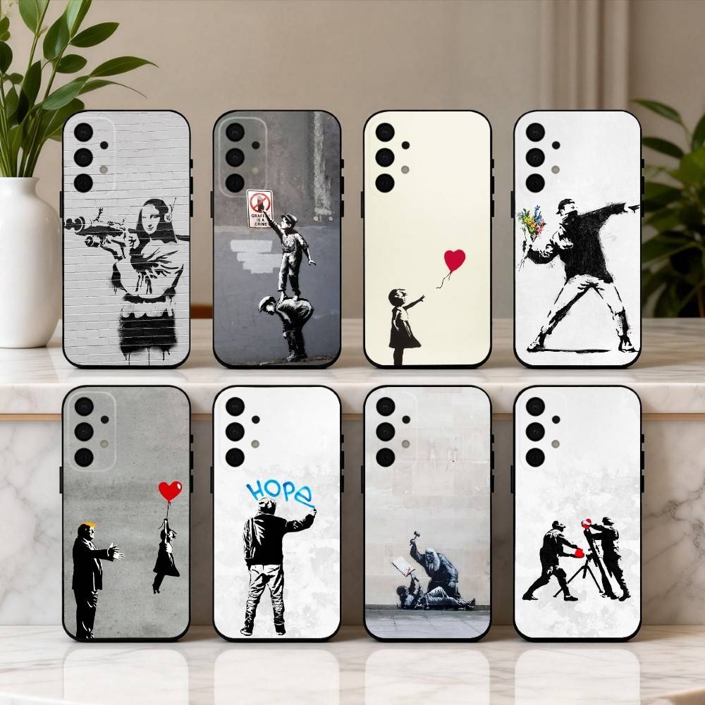 S-Street Art B-Banksy G-Graffiti Phone Case For Samsung Galaxy A73,A72,A71,A70,A53,A52,A51,Soft Silicone Black Cover