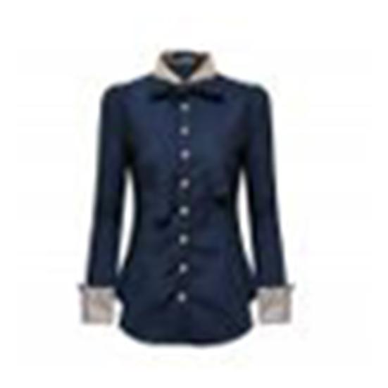 

Office Lady Long Sleeve Turn Down Collar Waist Tight Shirt Buttons Blouse Top M темно-синий