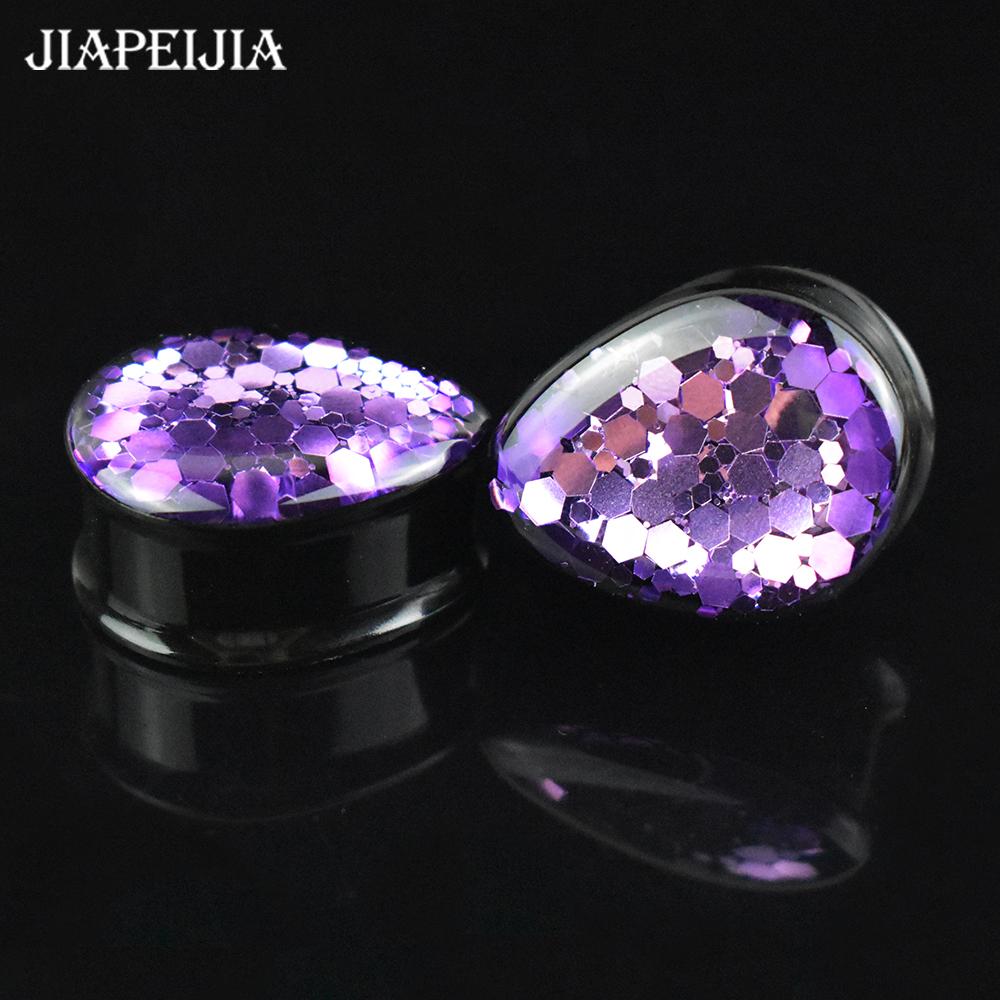 2 szt. 8-50mm Błyszczące cekiny Łezka Tunele Rozpychacze do uszu Rozpychacz do uszu Podwójnie rozszerzany korek Biżuteria do ciała dla kobiet i mężczyzn