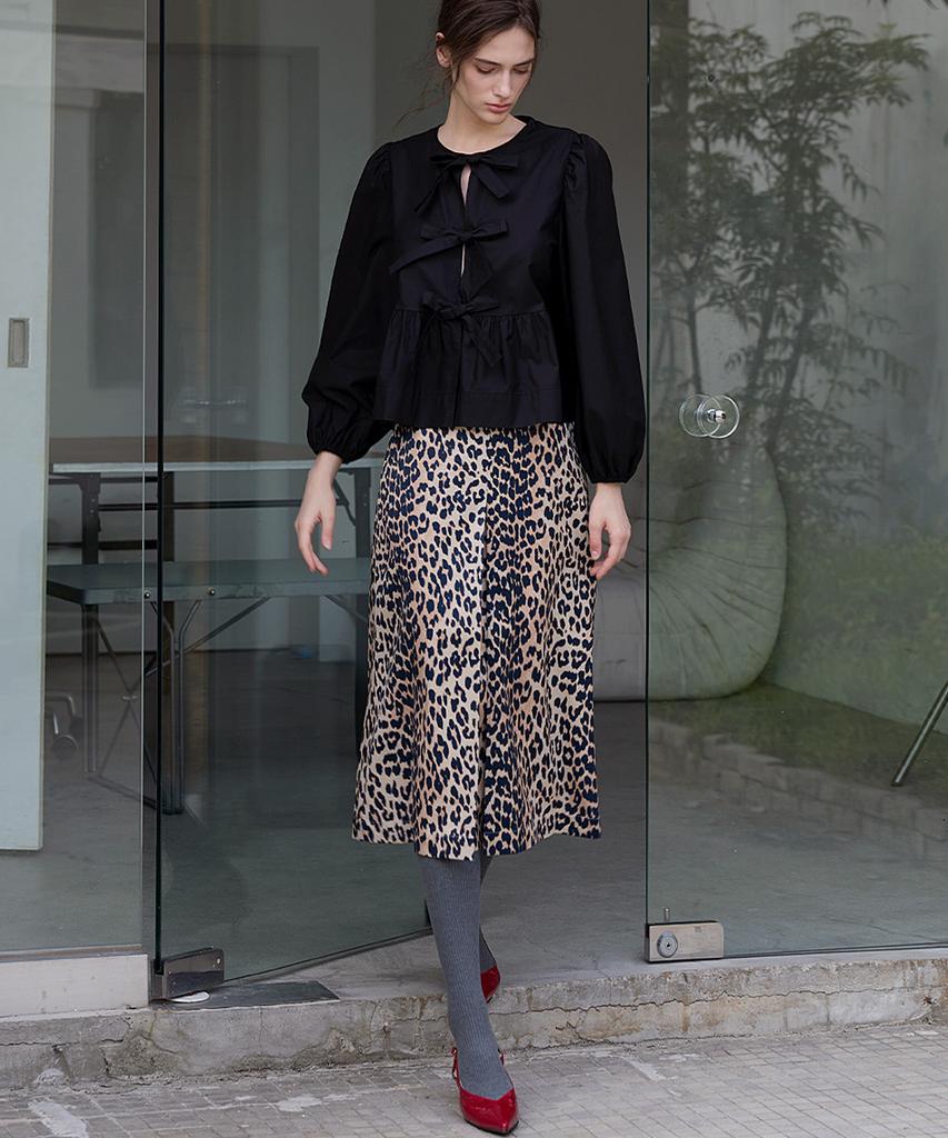 Kwinseulaebis Soft Pleats Midi Skirt_Leopard