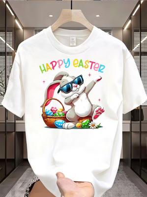 Men's Casual T Shirt Happy Easter Bunny Fashion Glasses Egg Basket Graphic Tees