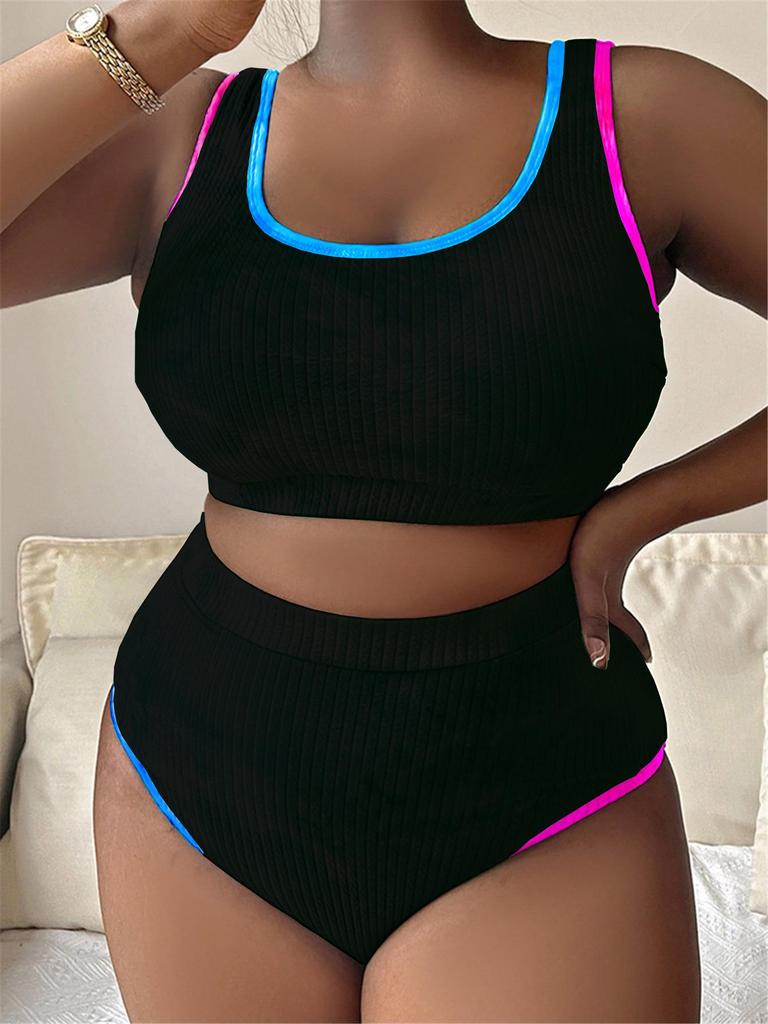 Plus Size Women's Color Block Tie-Dye Tankini Swimsuit P017