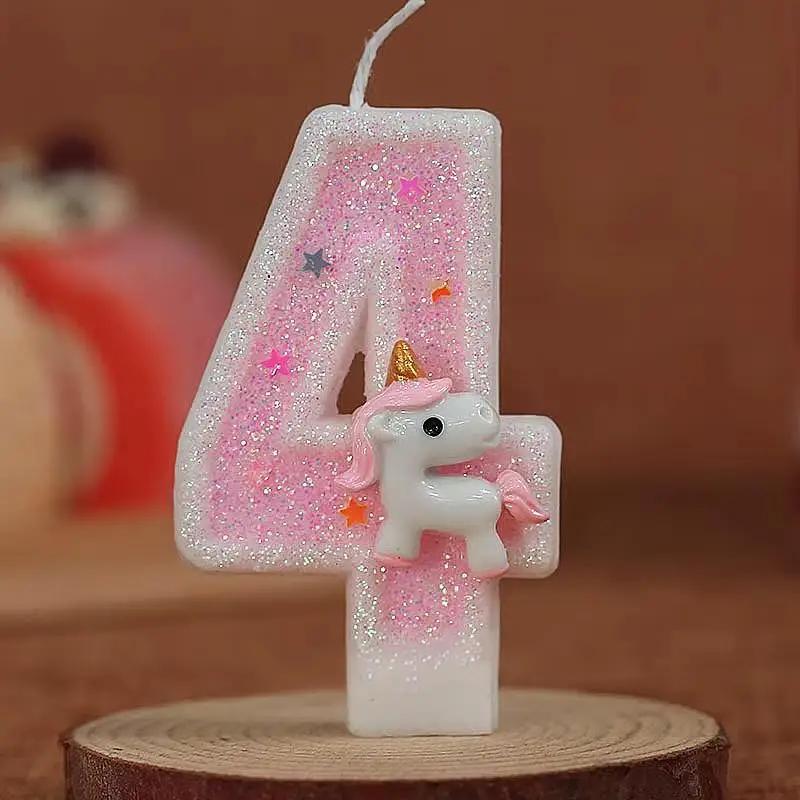 3D Number Birthday Candle Pink Glitter Unicorn Cake Decorating Party Anniversary Cake Decor for Cake Children's Birthday Candle