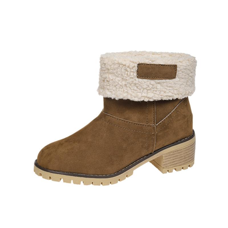 

Winter large size medium boots children thick heel lamb wool large cotton snow boots two wear warm versatile women s shoes foreign trade models 43 хакі