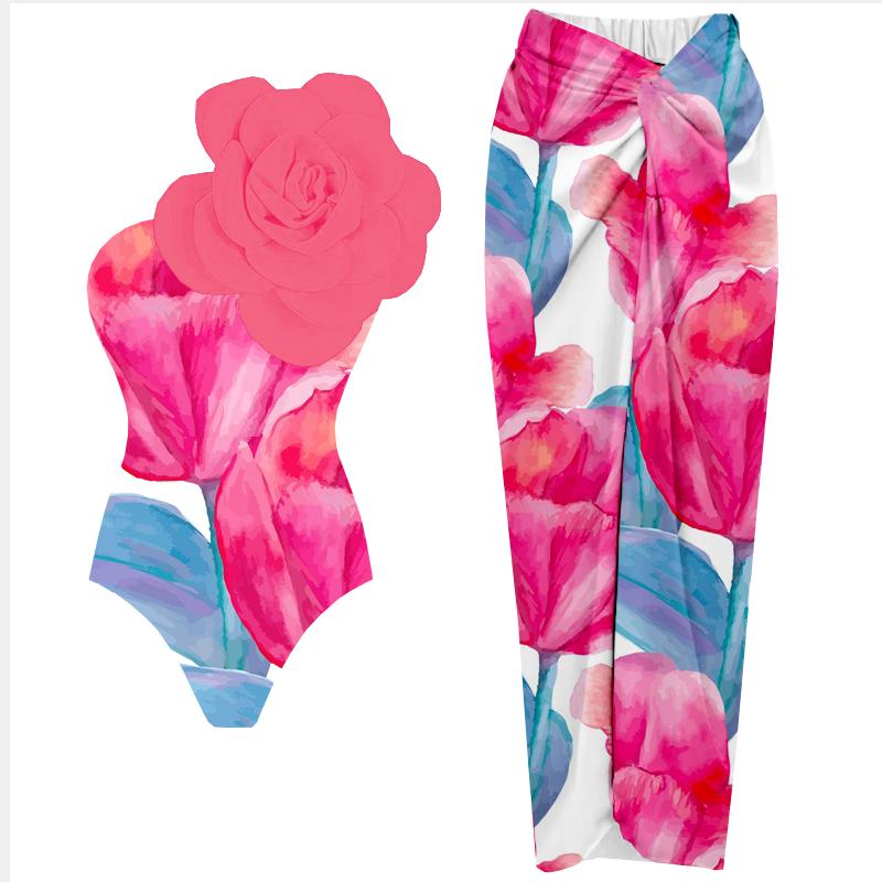 Ashgaily Flower One Piece Swimsuit Women One Shoulder Swimwear Monokini Bodysuit Bathing Suit Belt Beach Wear