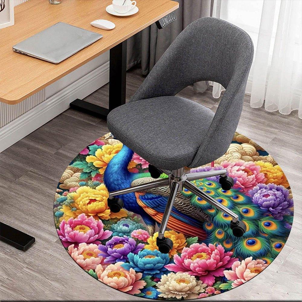 

Colorful Peacock and Floral Art Print PosterRound Non-Slip chair mat chair carpet for office Rugs for Office Decor Gift For Valentine s Day Mother s D 80cm by 80cm