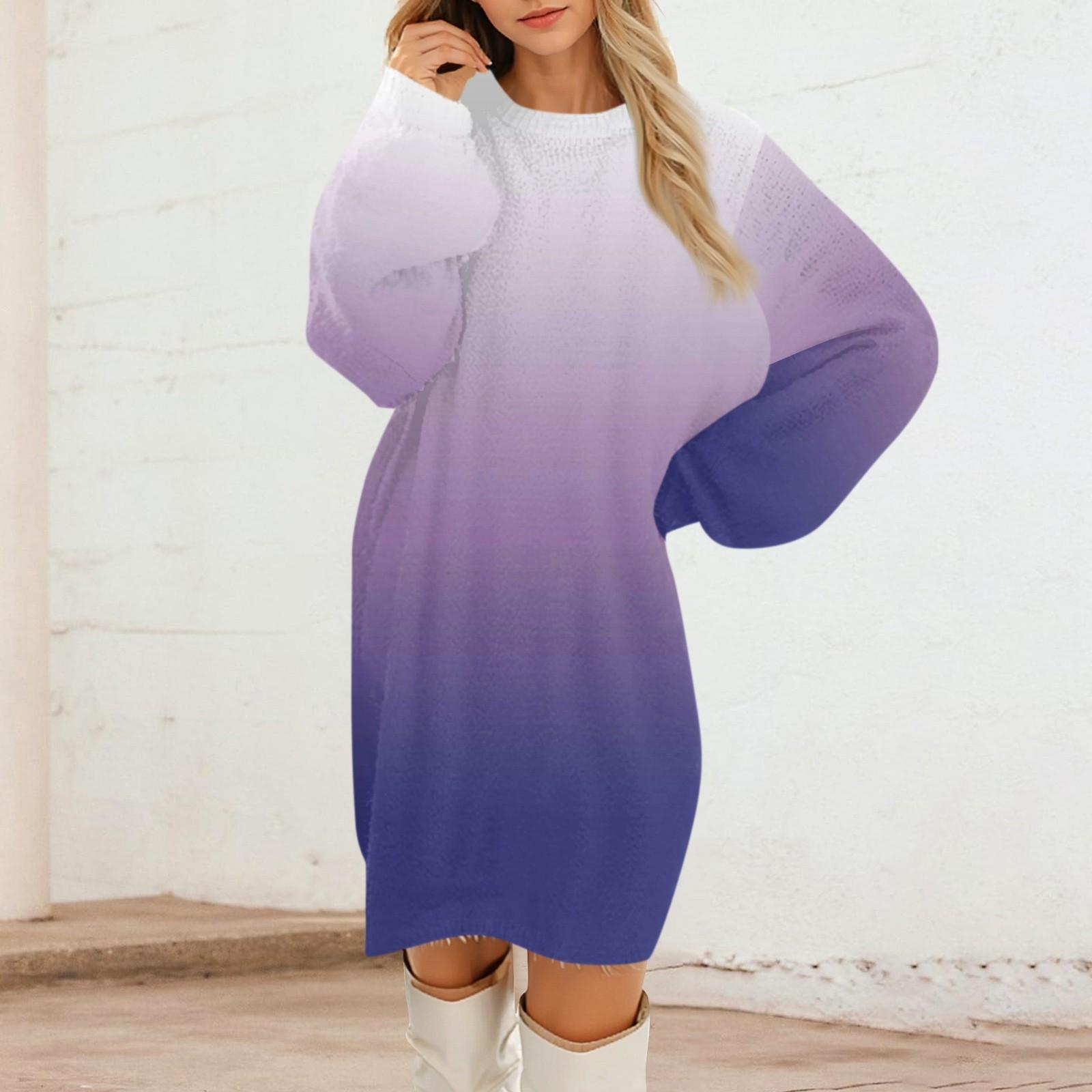 

Женские повседневные плюшевые платья с круглым вырезом и длинным рукавом S светло-фиолетовый