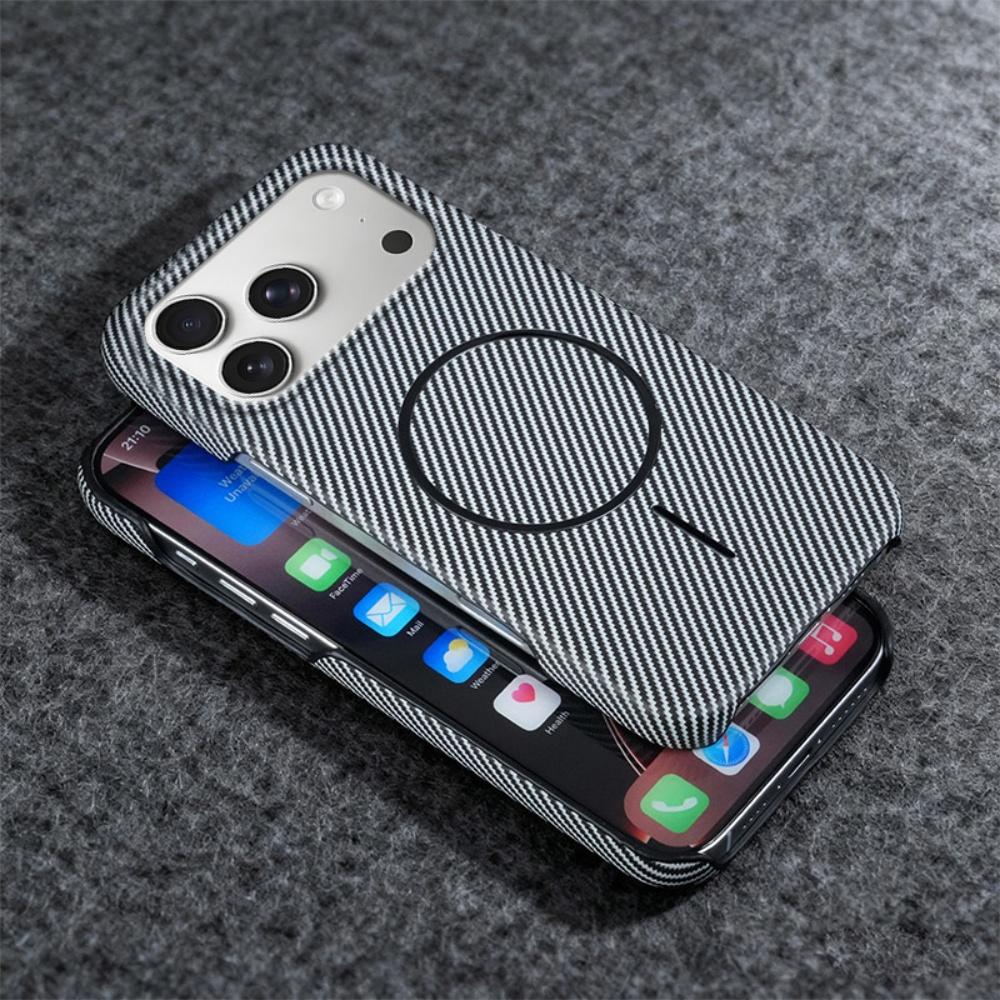 For Magsafe Half Border Carbon Fiber Kevlar Magnetic Phone Case For iPhone 17 Air 16 15 14 13 Plus Pro Max Fashion Texture Cover