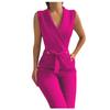 Womens Fashion Color T Wist Button V-Neck Sleeveless Slim Fit Business Jumpsuit
