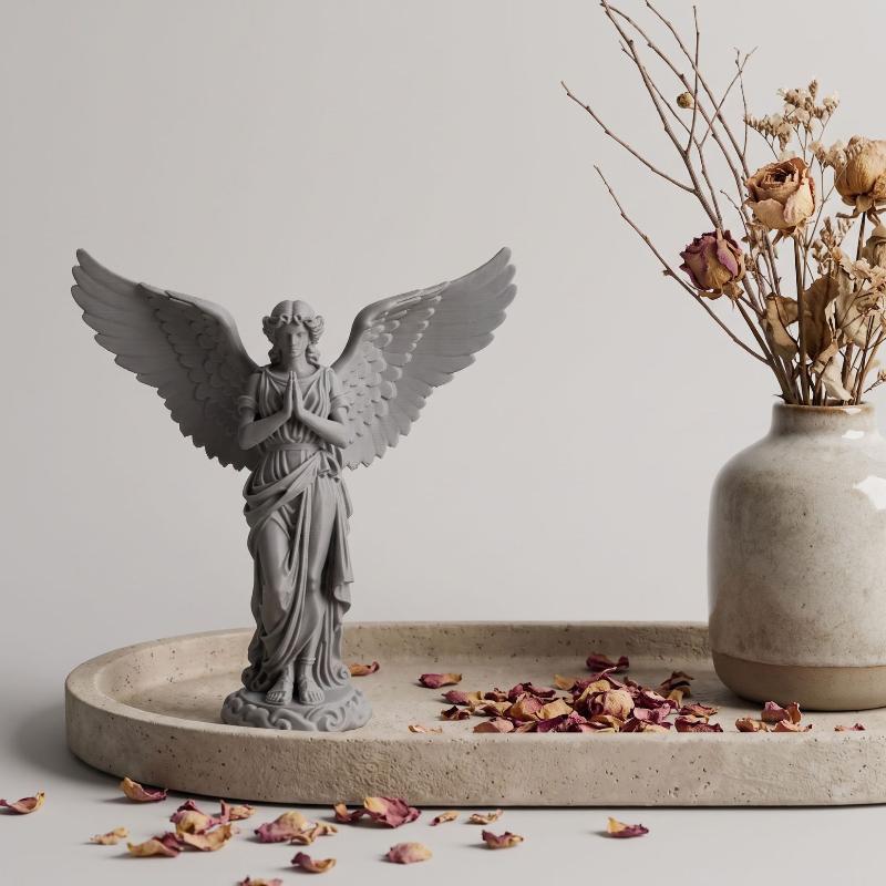 3D Printed Praying Angel Religious Figurine Matte Finish Guardian Statue for Study Shelf Living Room Decor Ornament