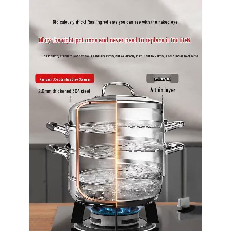 Kobach KGO-Z28S 304 Stainless Steel 3-Layer Steamer Pot