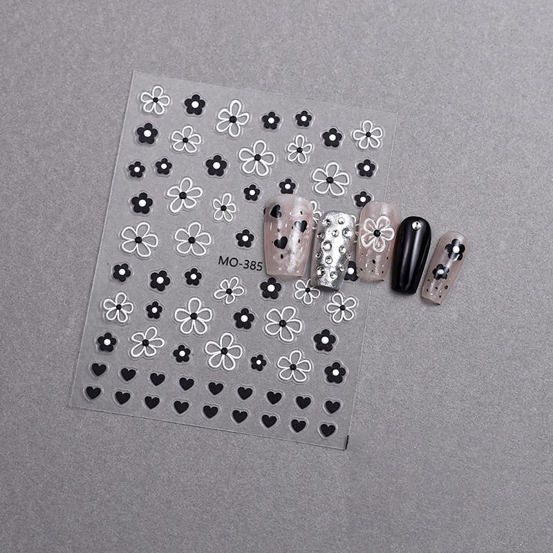 Adesivi 3D per Unghie Fiore Bianco Nero Petali Fiori Decalcomanie Nail Art Elegante Design Matrimonio Decorazione Slider Manicure Fiore di Primavera