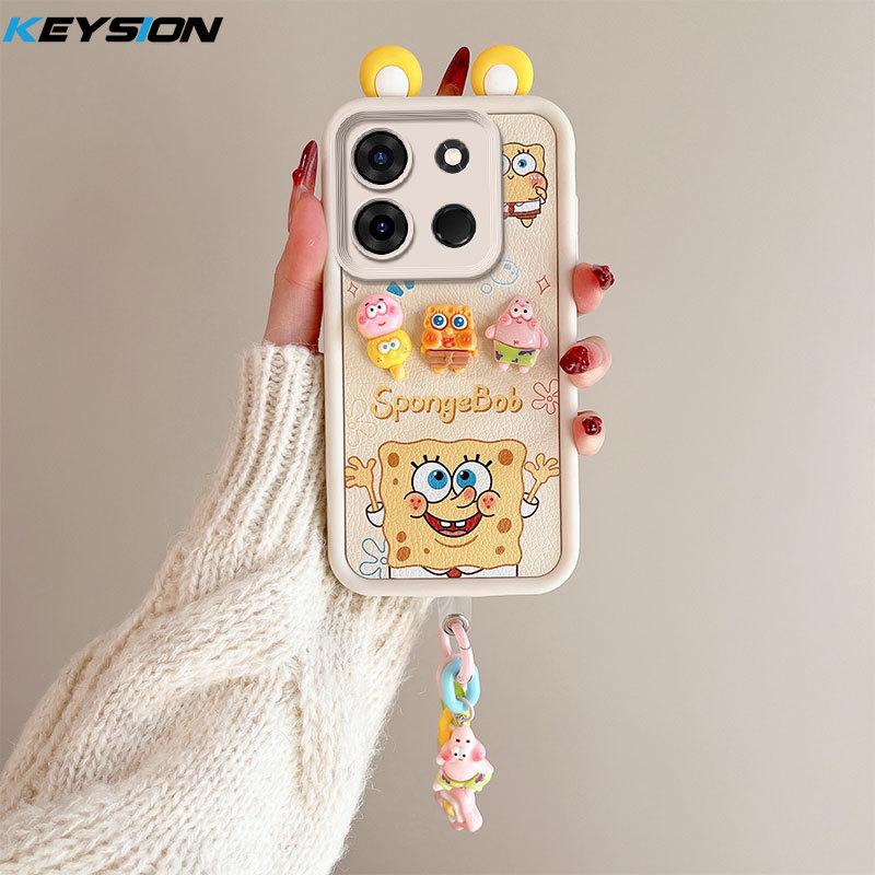 KEYSION Cute Ear 3D Cartoon Case for TECNO Spark Go 2023 Pop 7 Pro with Bracelet Silicone Shockproof Phone Cover for Infinix Smart 7