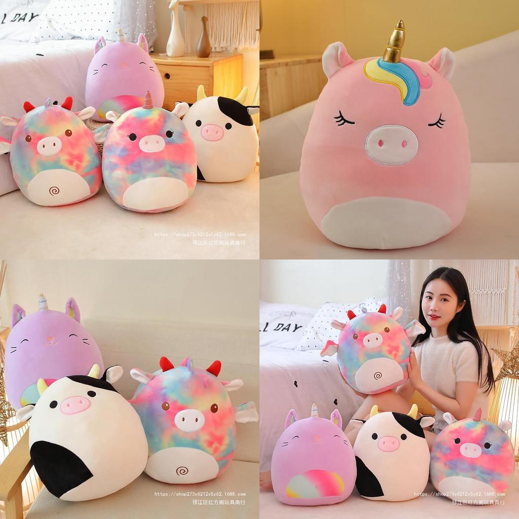 Cute Cartoon Animal Rainbow Unicorn Pillow Soft Plush Toy Cushion Embroidered Stuffed Doll For Girls 35cm