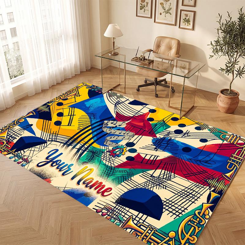 Music Theme Soft Crystal Velvet Rug Custom Name & Text Print Non Slip Floor Rug for Bedroom Living Room