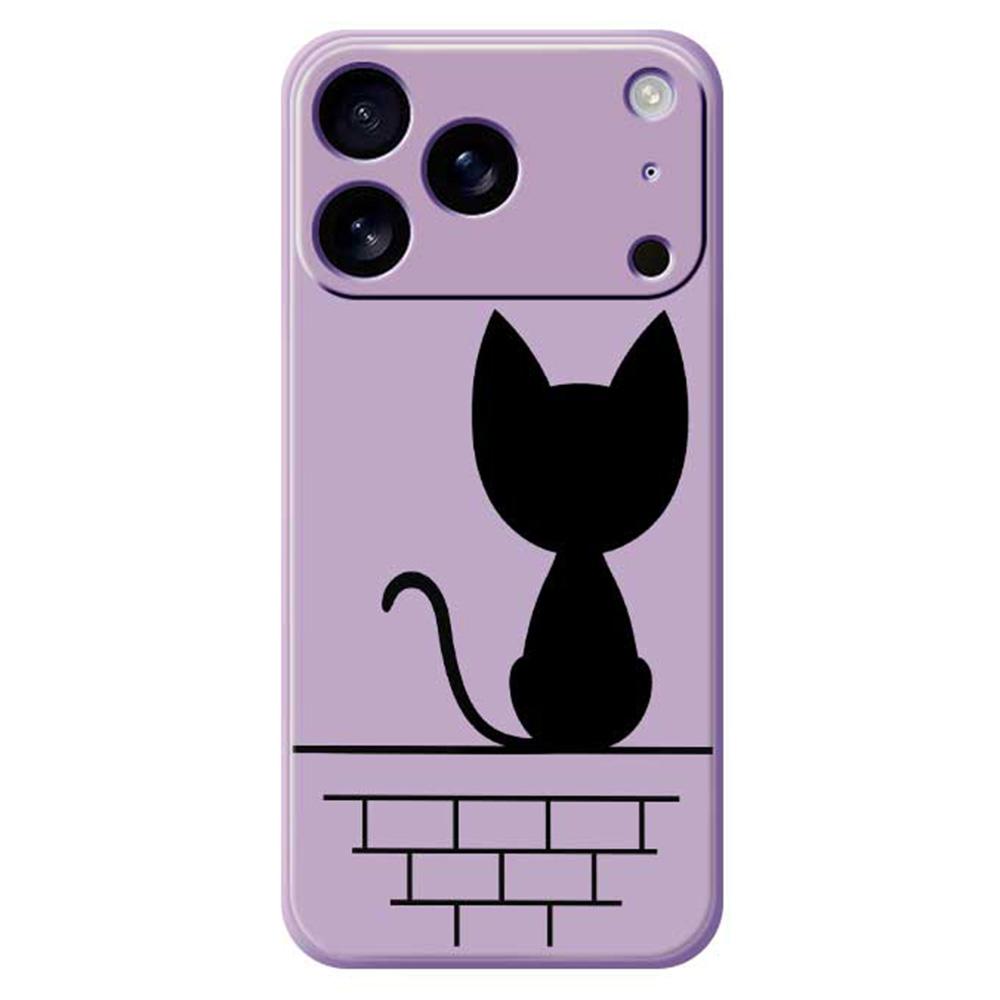 

For iPhone 17 Pro Case Black Cat on the Wall Pattern Printing Straight Edge TPU Phone Back Cover