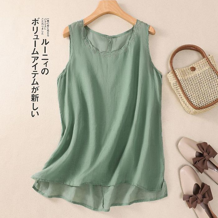 Strap Vest Women's Summer New Sleeveless Undershirt Versatile Embroidered Round Neck Outerwear