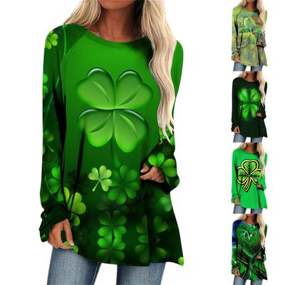 Fashion Womens Casual Loose Round Neck Long-sleeved Print T-shirt Tops