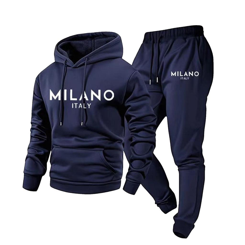 Men's Casual Color Letter,printed Sweatshirt Set, Men's Fleece Hooded Drawstring Sweatshirt And Sweatpants Two,piece Set
