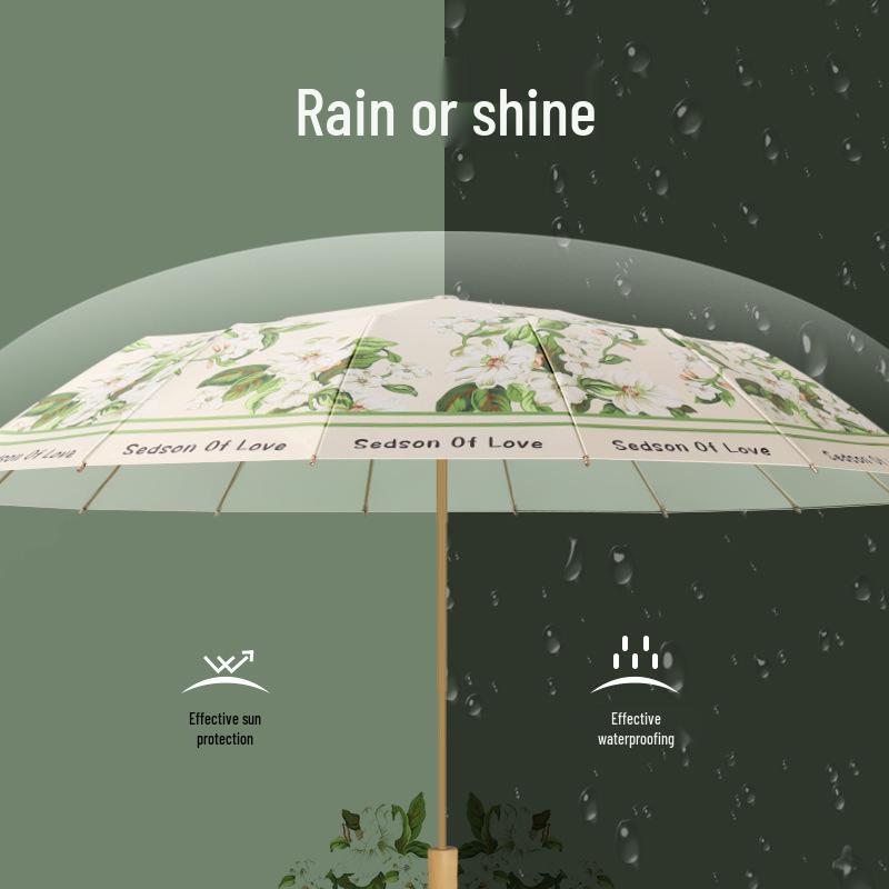 Compact 16-Rib Dual-Use Sunshade & Rain Umbrella, Hand-Open Folding, with Color Vinyl Digital Print and Sunscreen Protection.