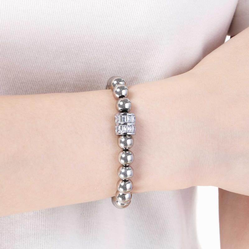 Stainless Steel Beaded Bracelet for Women Men Rhinestone Decor Stretch Fashion Jewelry Party Daily Accessory Gift