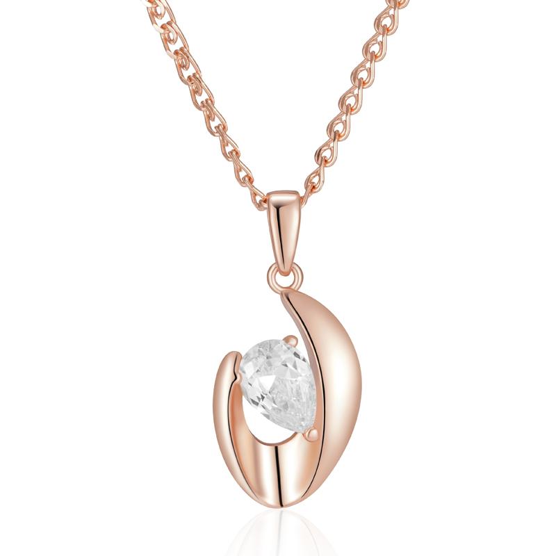 

Rose Gold Color Pendant Necklace For Women Simple Shiny Natural Zircon Accessories Bridal Wedding Fine Jewelry