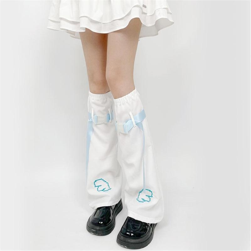 Aesthetic Vintage Wing Embroidered Leg Warmer for Women Harajuku Streetwear Fashion Knee Length Flared Leg Sleeve Cover