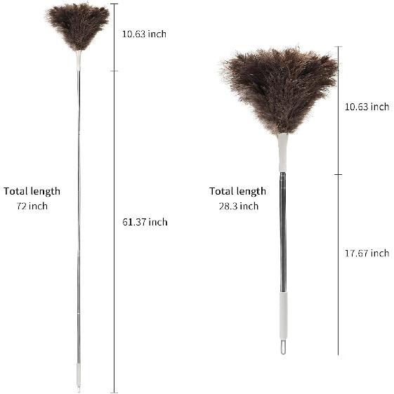 Ostrich Feather Duster Pole up to 72 Inch,Extendable Feather Duster Used for Home Cleaning Ceilings Furniture Fans