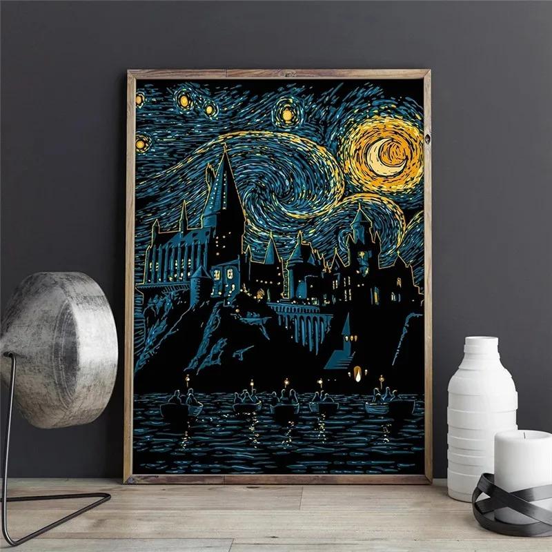 Poster su tela Notte stellata I famosi dipinti di Van Gogh STAMPE HD Immagine artistica da parete per soggiorno Decorazione per la casa Cuadros blu